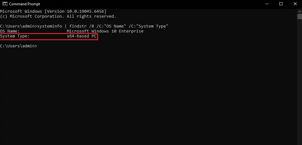 Command Prompt showing System Type
